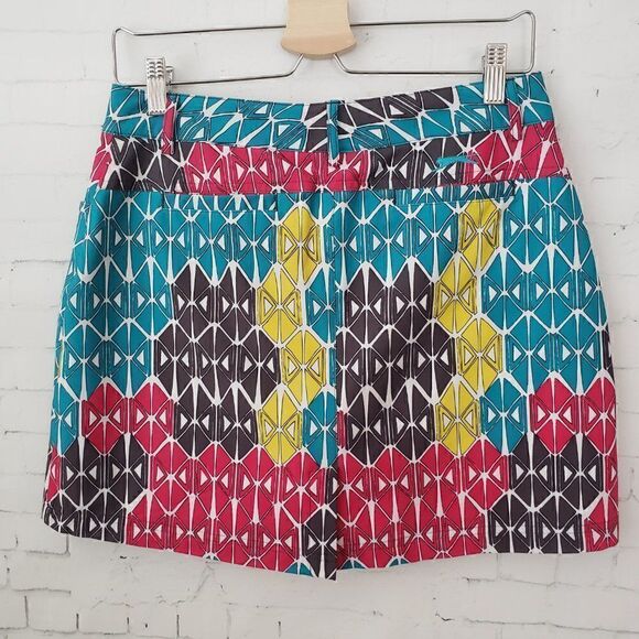 Slazenger Golf Skort Size 2 Geometric Teal Blue Yellow Pink Built In Short Skirt - Picture 3 of 7